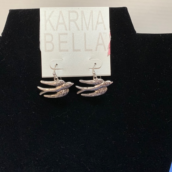 Karma Bella Jewelry - Silver tone flying swallow pierced earrings